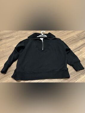 Aerie Cozy Up Ribbed Quarter-Zip Sweatshirt | Medium | Black Oversized Pullover